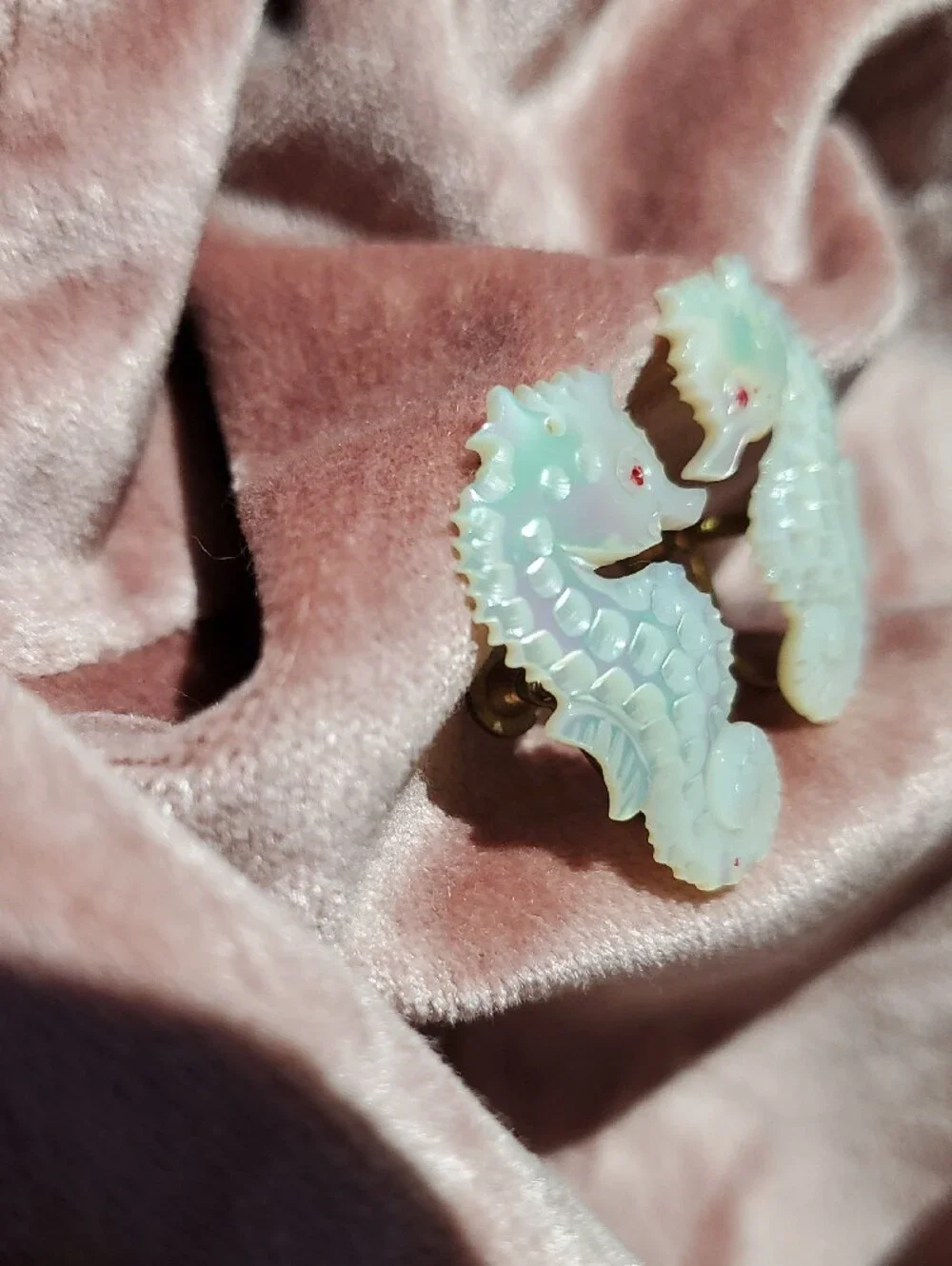 Vintage Iridescent Seahorse Earrings  Pearl Opal MOP Sheen Ocean Screw Backs MAR